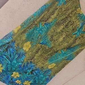 Tropical Green and Blue Midi Skirt